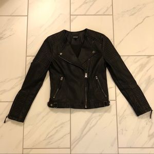 Topshop Fitted Artificial Leather Biker Jacket
